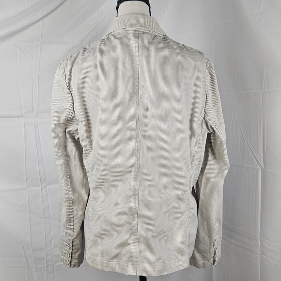 Talbots Blazer Women 8 Beige White Seersucker Stretch Cotton Jacket Button Front - Picture 4 of 9